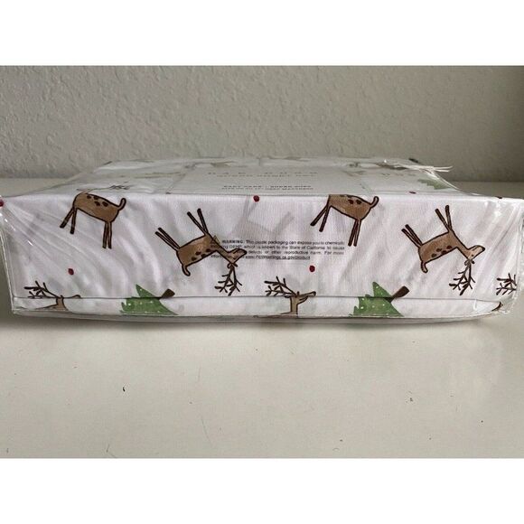 Rae Dunn Reindeer Christmas Tree Soft Queen Size Sheet Set Holiday 4 Piece NEW - Picture 6 of 14